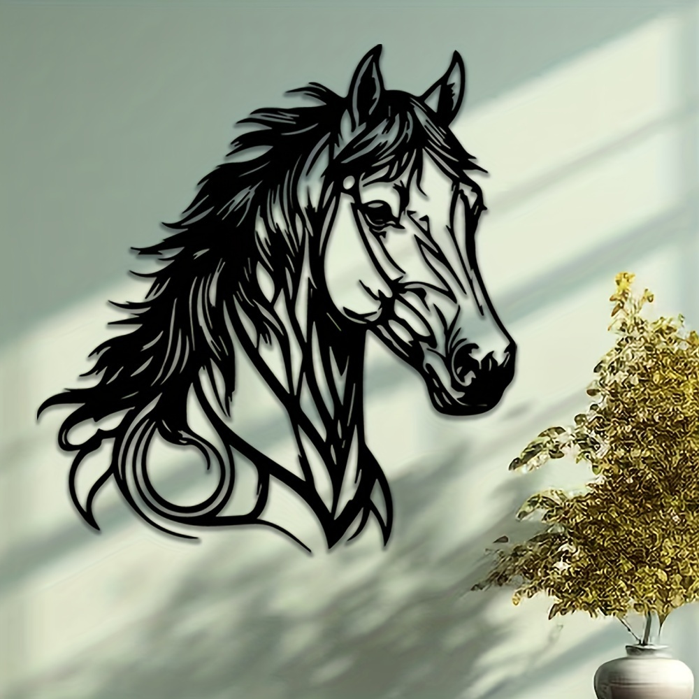1pc Horse Wall Decor in Metal - Animal Themed Home Office Wall Hanging, Indoor Equestrian Art, No Electricity Needed, Transverse Orientation - Ideal Gift for Horse Lovers