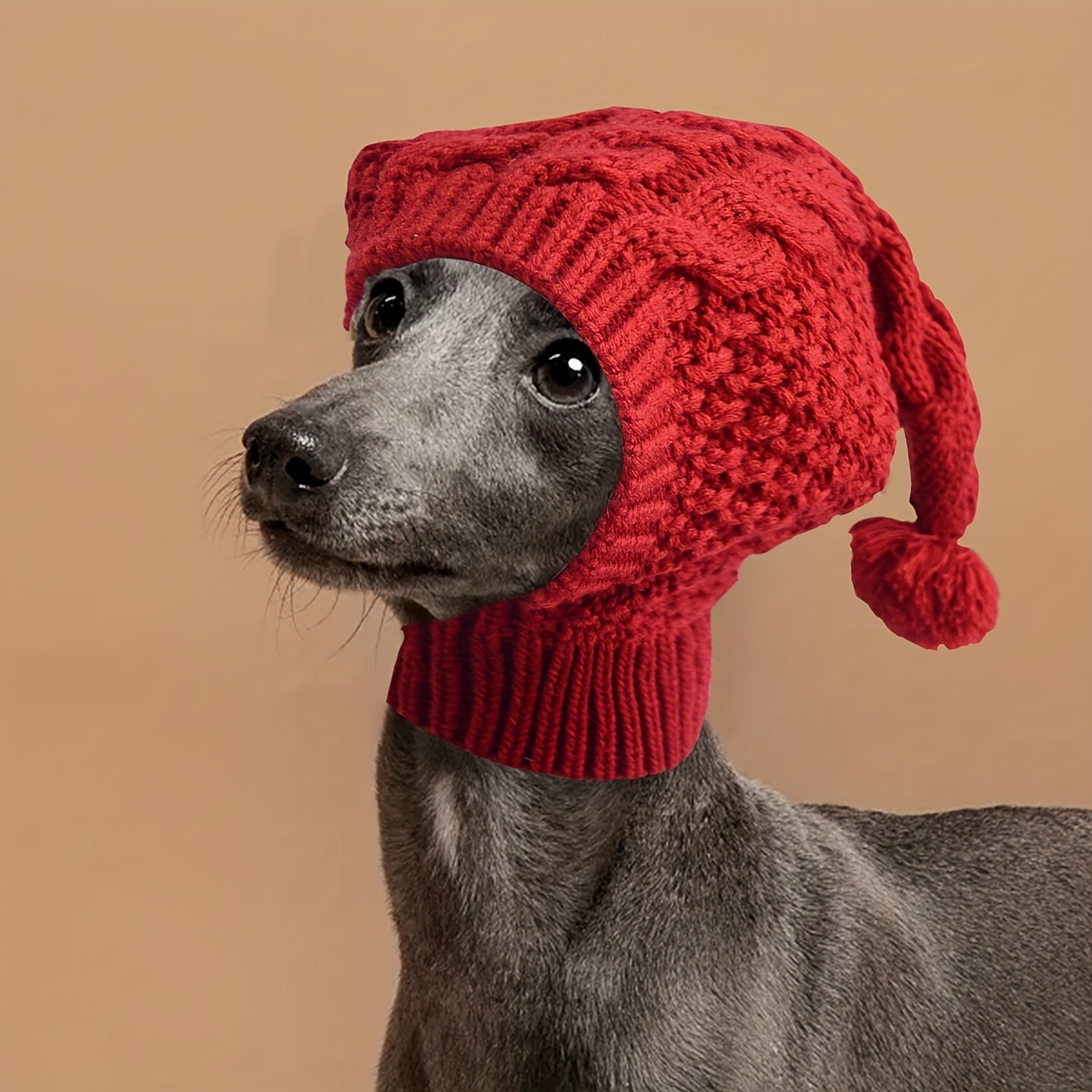 

1pc Winter Knitted Dog Hat, Polyester Filled, Machine Washable Acrylic , Cozy Pull-on Cap For Small To Medium Breeds, With Greyhound And Similar Sizes