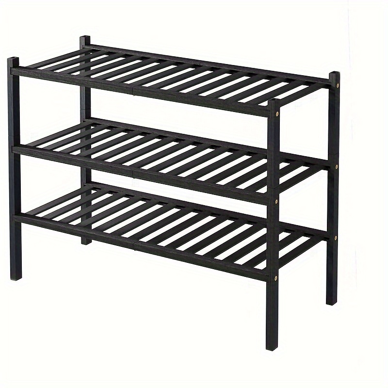 space saving tier bamboo shoe rack foldable black wooden Temu