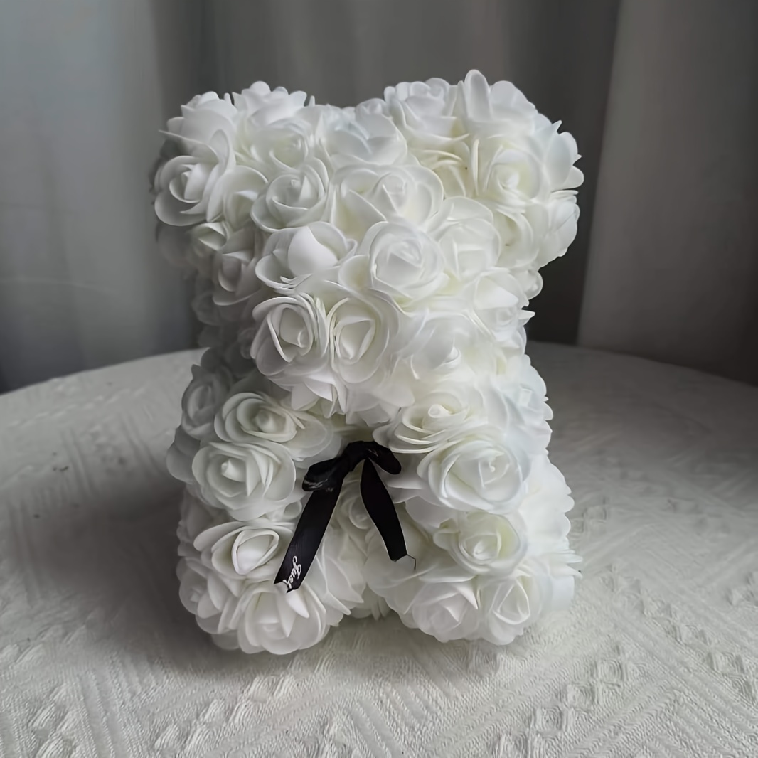 1pc 20cm Rose Bear, Rose Bear Artificial Flower Ornaments Eternal Flower Bear Christmas Gifts Home Desktop Furnishings Birthday, Valentine's Day Gifts