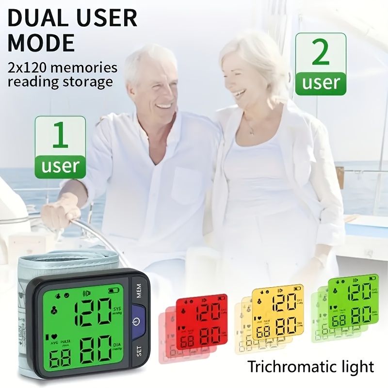   portable wrist blood pressure monitor with voice large tricolor display digital automatic cuff memory storage battery operated   carrying case batteries not included blood pressure monitor for home Product details 2