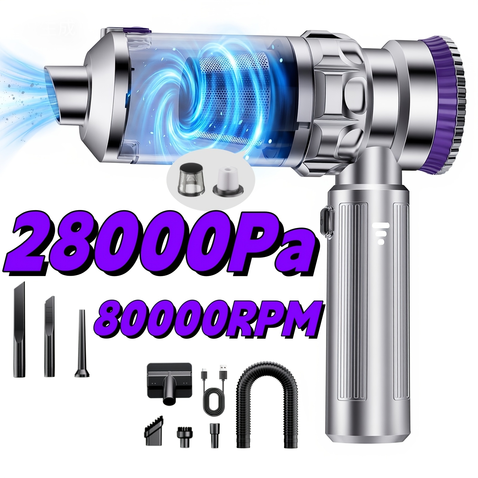 Image of Handheld Vacuum Cleaner, 28000pa Car Vacuum Cleaner, Wireless Large Dust Container With 1 Button Self-emptying, 4-in-1 Car Vacuum Cleaner Strong With Brushless Motor, Mini Vacuum Cleaner For