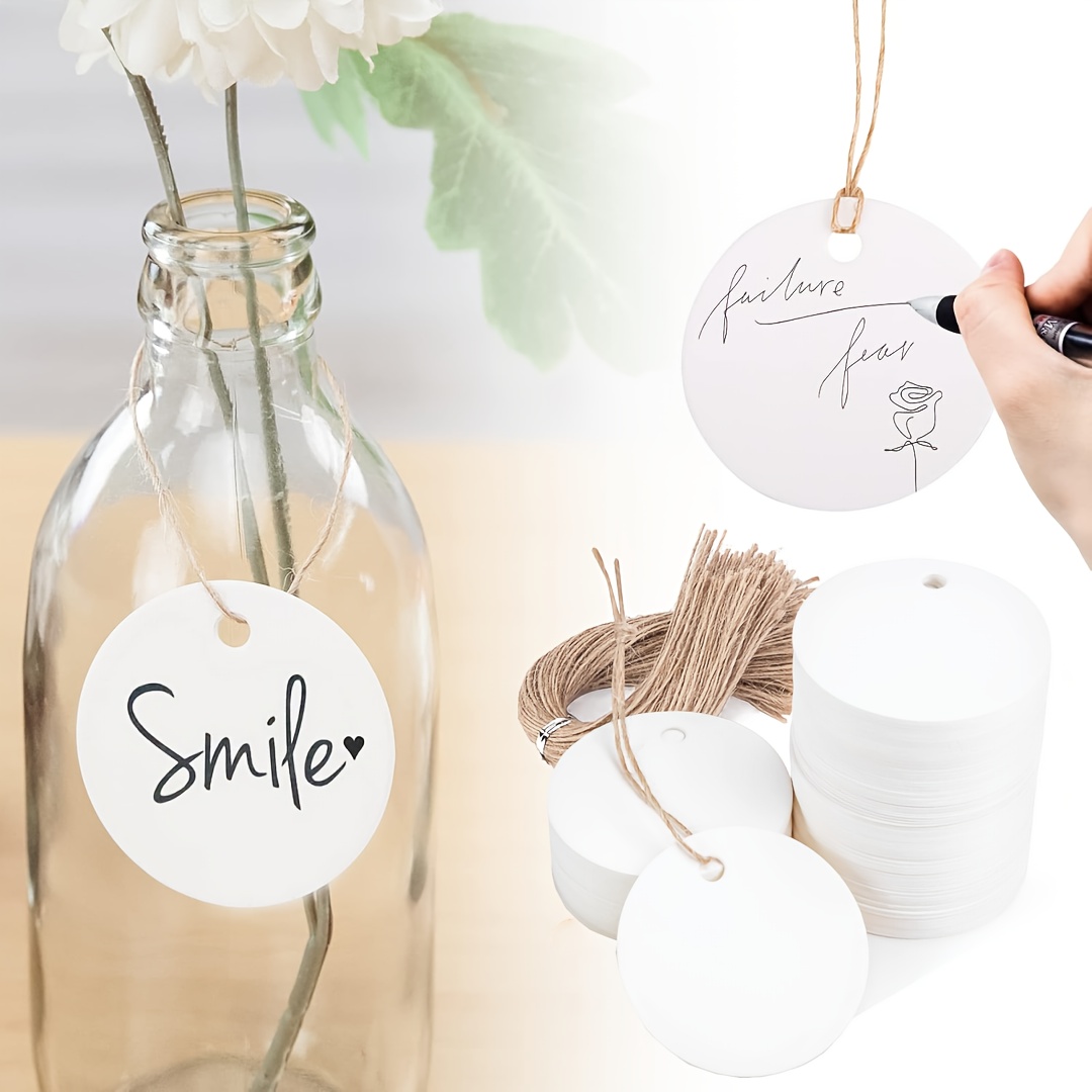 

100pcs White Round Paper Gift Tags With , Blank Cardboard Name Tags For Wedding, Christmas, Thanksgiving, Art & Crafts, Vintage Style Hanging Labels