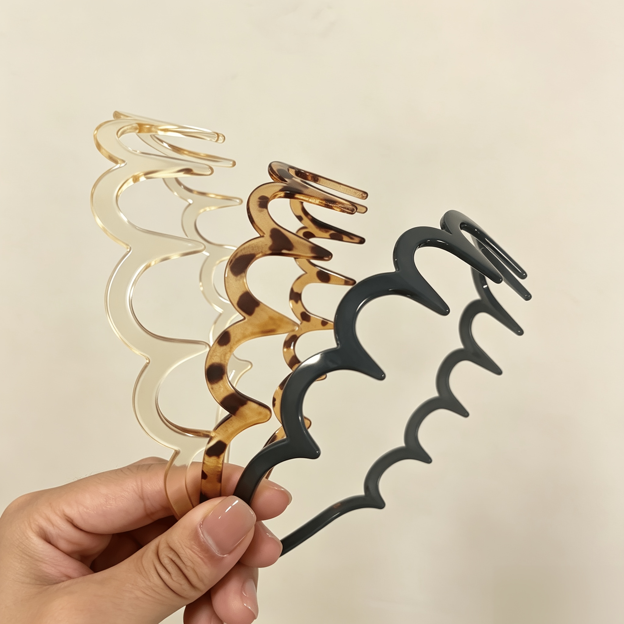 TEMU Set da 1/3 pezzi di cerchietti ondulati dentellati, cerchietti per capelli dentellati antiscivolo in acrilico, stampa leopardata, cerchietti e