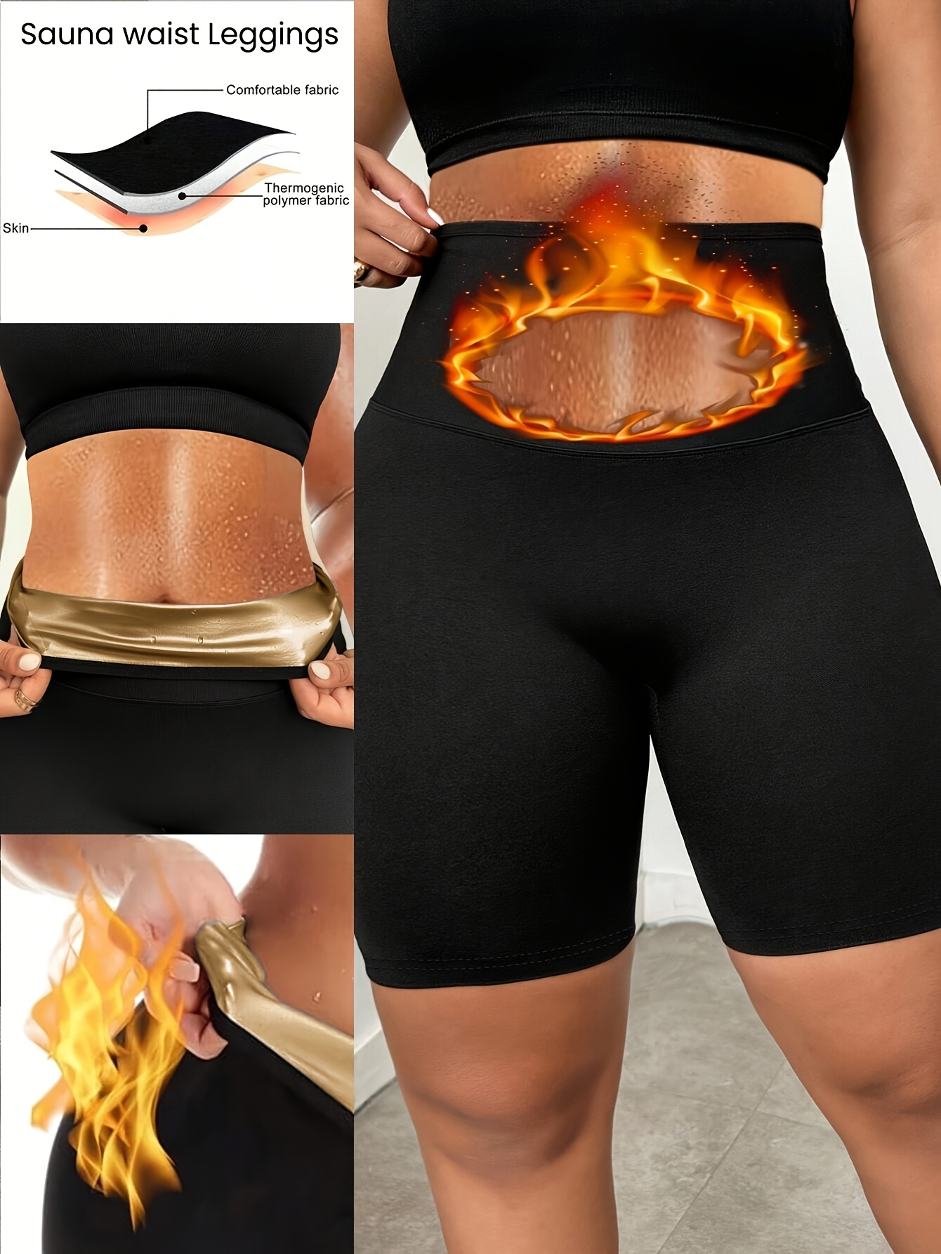 Women's High-Waisted Yoga Shorts with Waist Trimmer Technology - Sweat-Wicking 95% Polyester 5% Spandex, Tummy Control Workout Shorts for Running, Gym & Exercise - Black