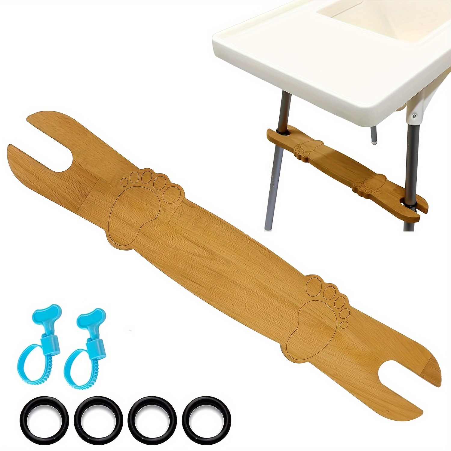 Image of Adjustable Non-slip /bamboo-like High Chair Footrest - Natural Wood Foot Rest With Base, & Sturdy, Compatible With Most Highchairs (/ Composite)