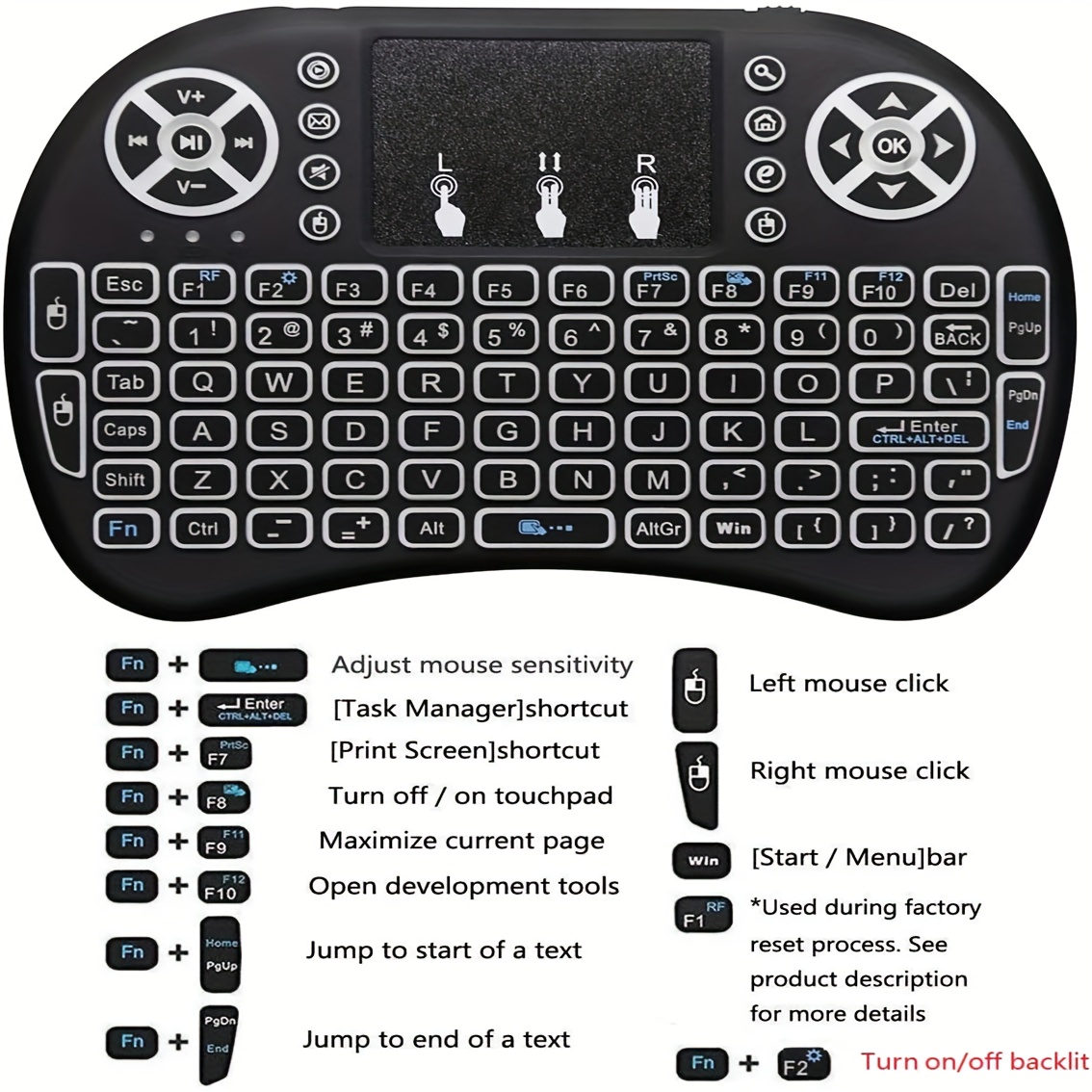TANIX I8 mini draadloos toetsenbord met luchtmuis en touchpad