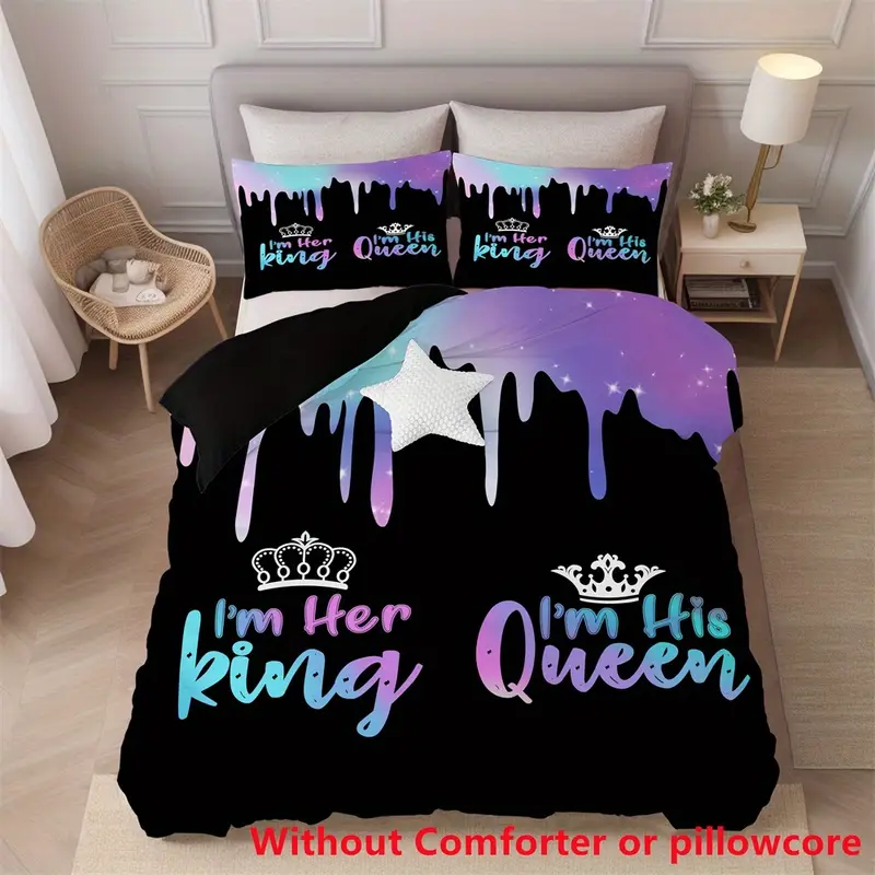 2 3pcs queen letter print duvet cover set 1 duvet cover 1 2 pillowcase without core soft comfortable couple bedding set for for bedroom dorm home decor Product details 1