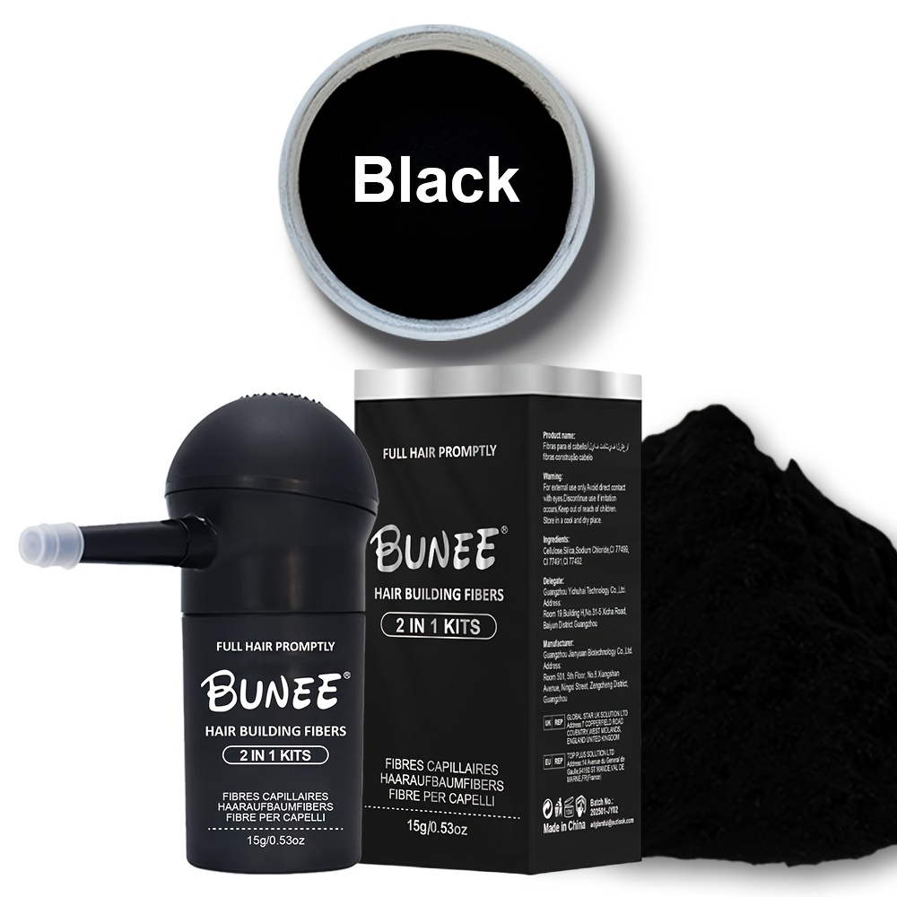 Image of Bunee Hair Building Fibers With Sprayer, Unisex-adult Dry Hair Powder, No , Hair Dense Fiber Spray For Fuller Hair