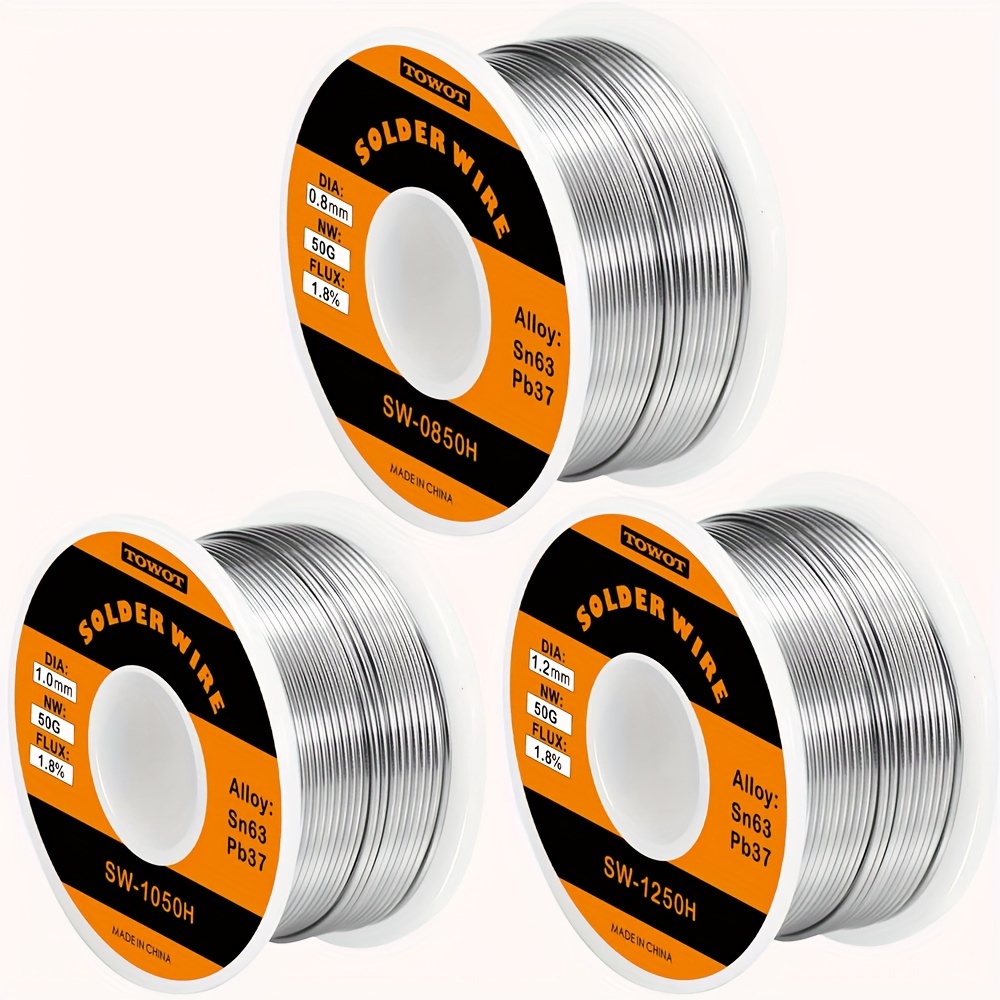 

Solder Wire, Rosin Solder Wire For Electrical Soldering, Content Solder Flux, (0.8mm, 50g)3pcs/ (0.8mm, 50g), (1.0mm, 50g), (1.2mm, 50g) 1pc