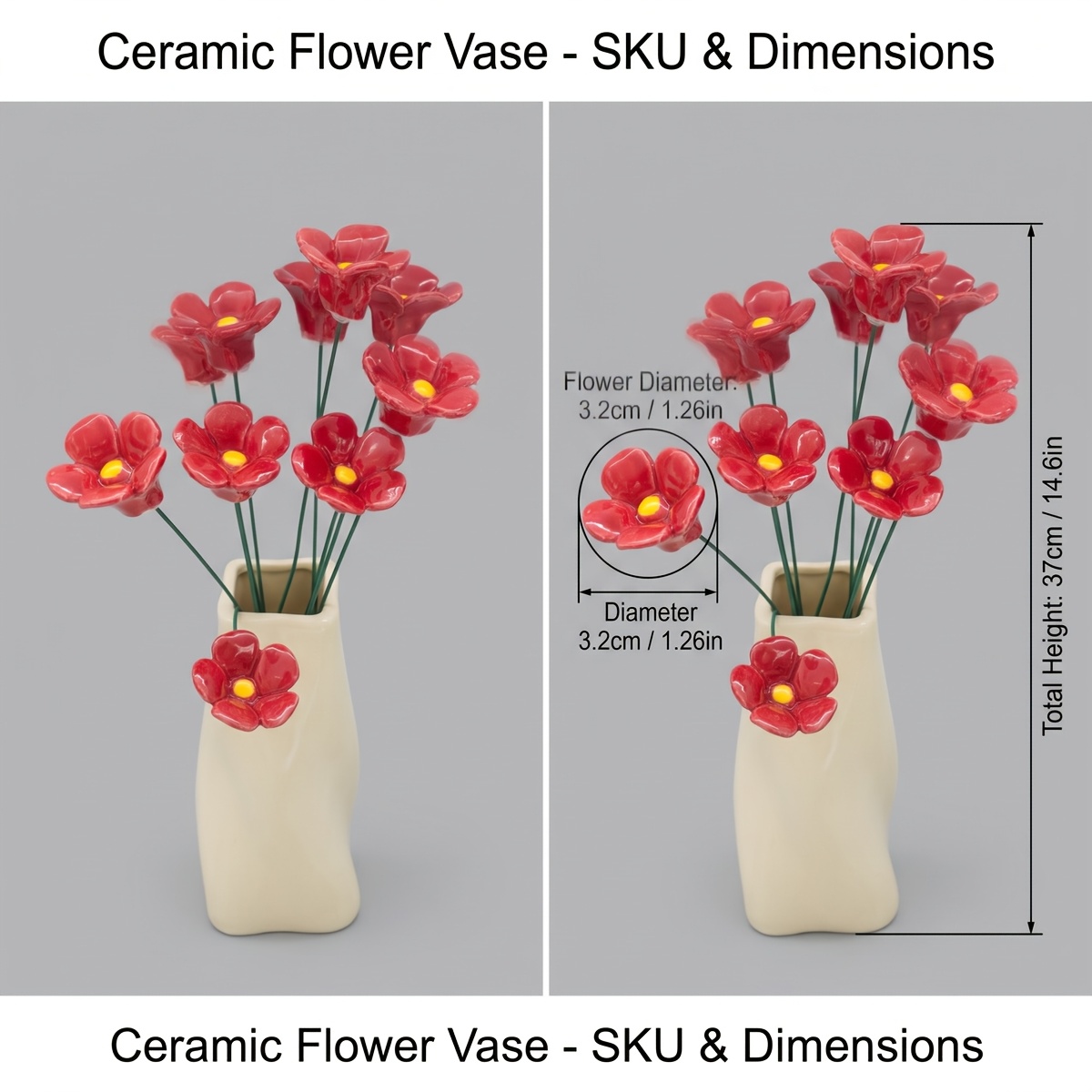 TEMU 10 Hand-pinched Ceramic Flowers, Ceramic Flowers, Fade-resistant Art Home Decor, Perfect Gift Choice For Valentine's Day, Christmas, Mother's