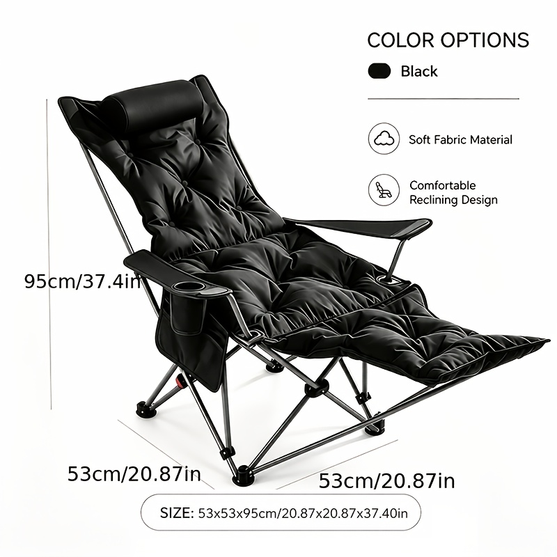 TEMU Chaise de camping et chaise longue pliante, chaise de pêche pliante à réglable et détachable avec pédale, porte-gobelet et sac de rangement,