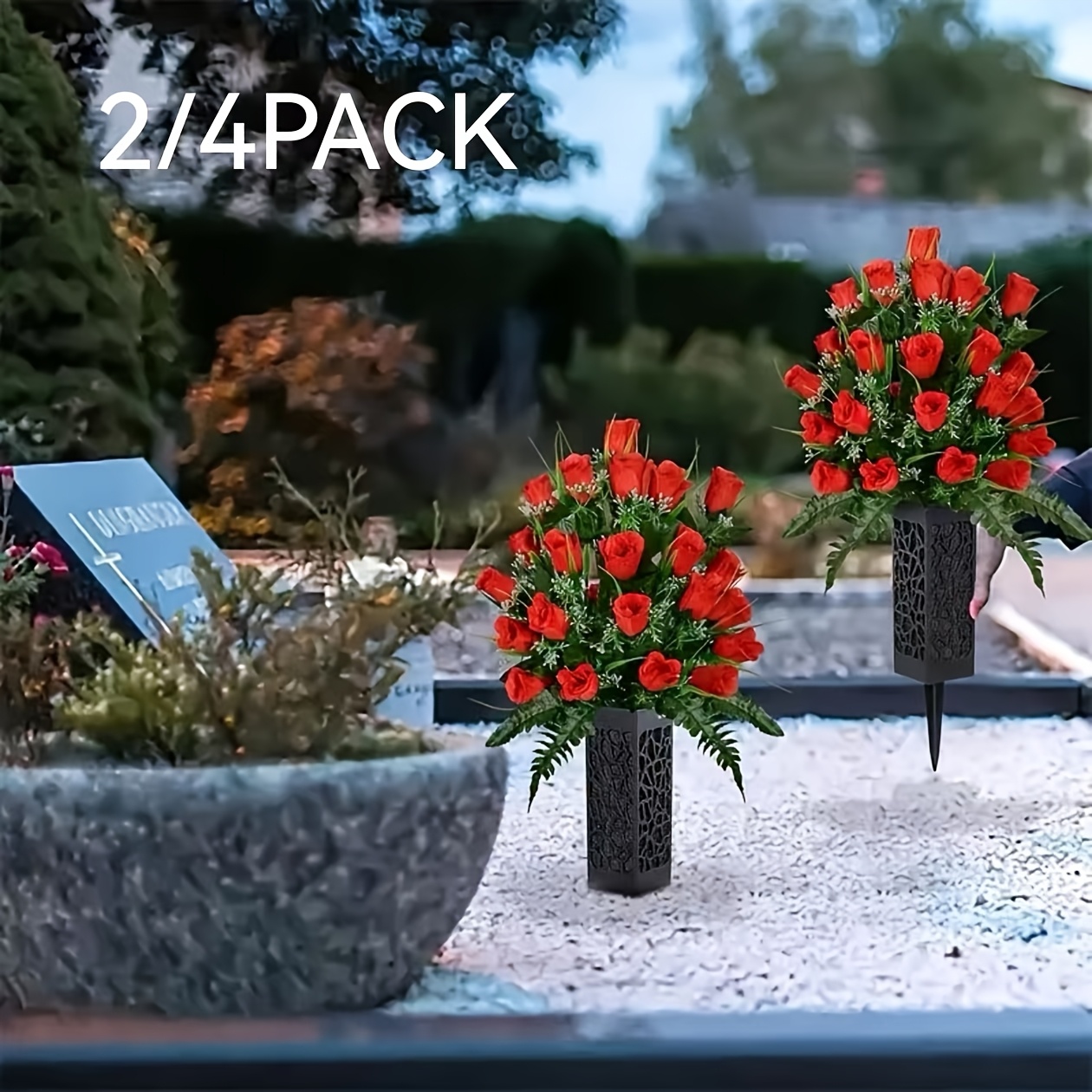 plastikfriedhof vase 12pcs blumenständer für friedhof dekoration friedhof friedhof vase mit pfahl gedenkblumen vase blumen vase kegel für friedhof gedenk friedhof rasen, blumenverpackung - haushalt & küche