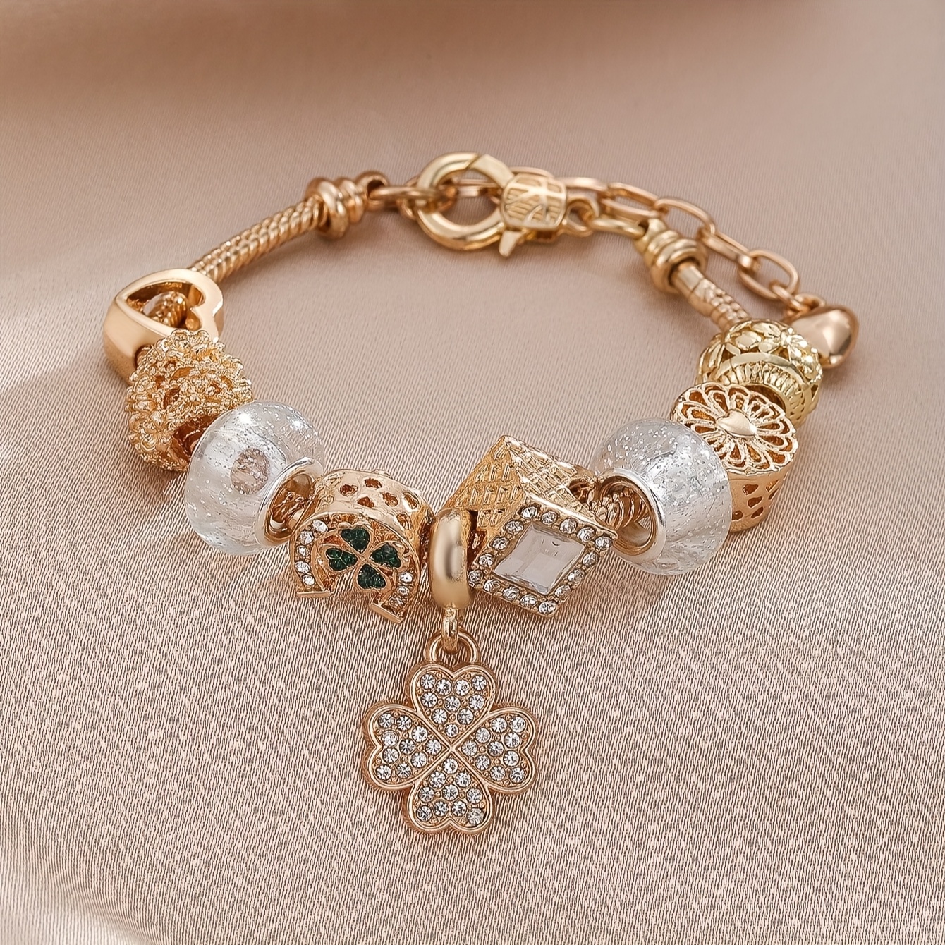 TEMU 1pc Of European And Flower Bead Bracelet For Women's High-end Sense, Square Hollow Flower Bead Bracelet For Daily Wear, Party Gift Bracelet