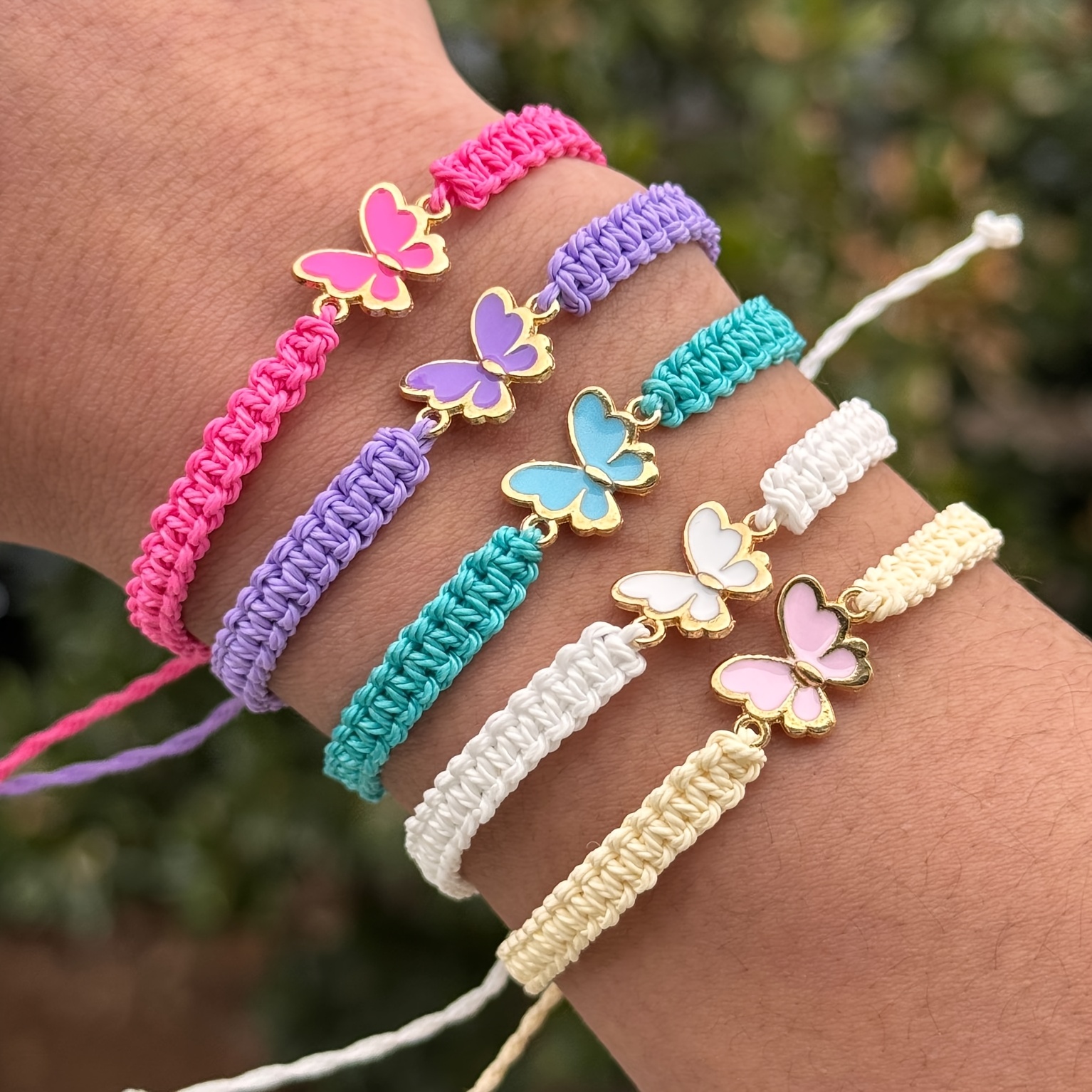 Butterfly Drip Pendant Braided Bracelet Set