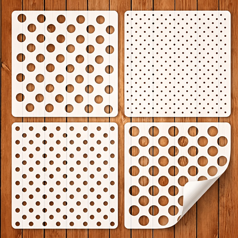 Image of 4pcs Dot Stencil Set, 5.9x5.9 Inches Reusable Painting Templates For Diy Crafts, Geometric Art Stencils For Fabric, Canvas, Wall Decor, Home & Furniture Decoration