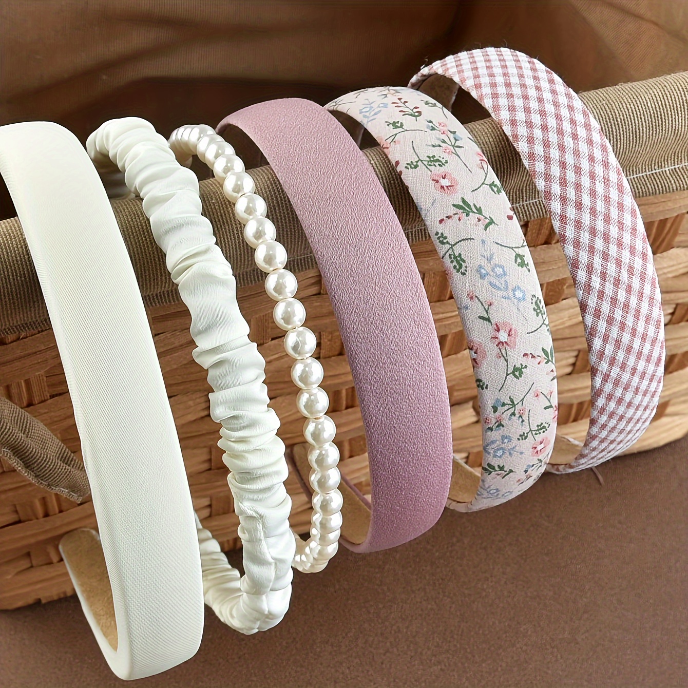 

6pcs Ladies Multi-color Fabric Flower Pearl Multi-style Hair Accessories Daily Use Simple Headband Set