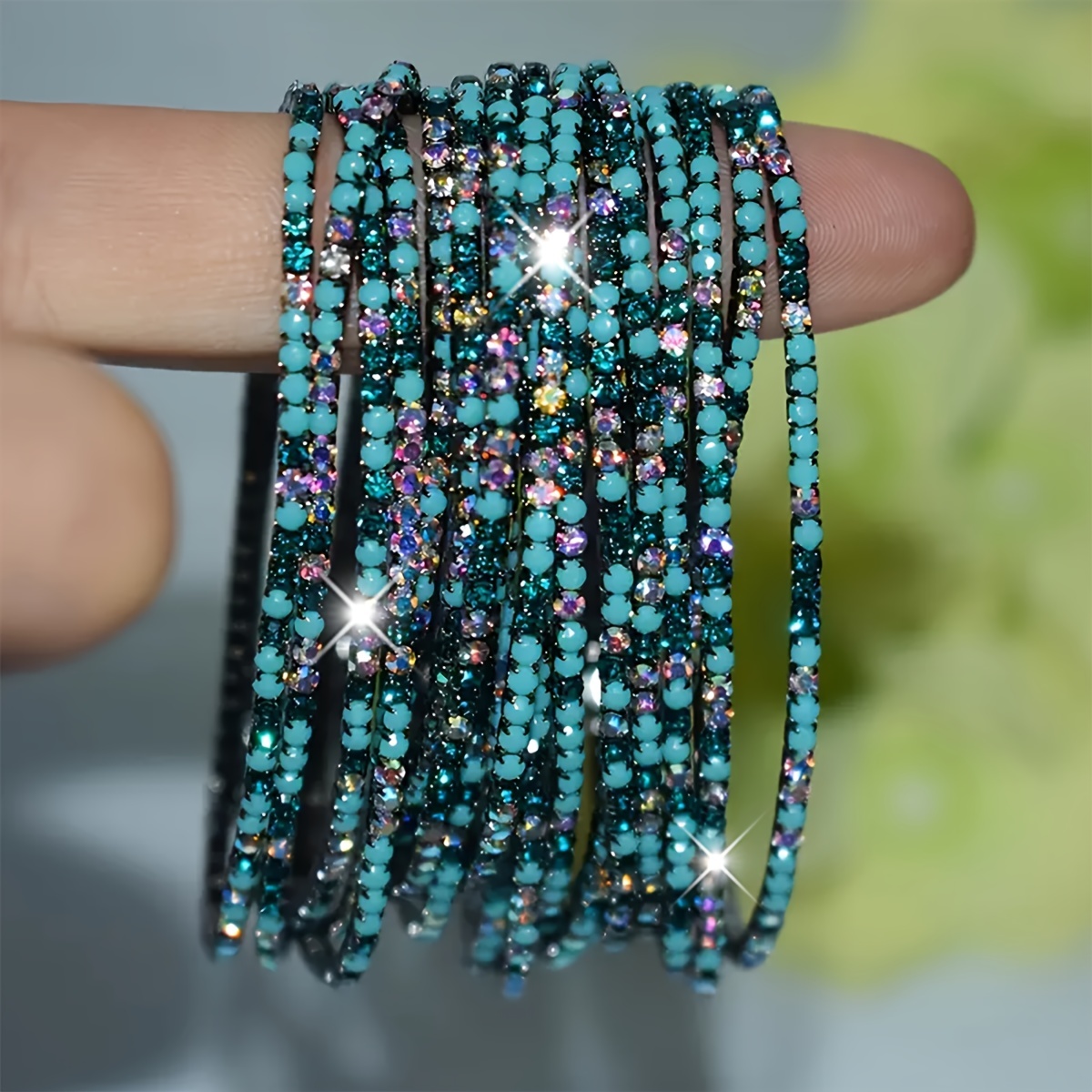 TEMU Pulsera de tenis de moda de 8 piezas con pedrería, pulsera elástica para mujer