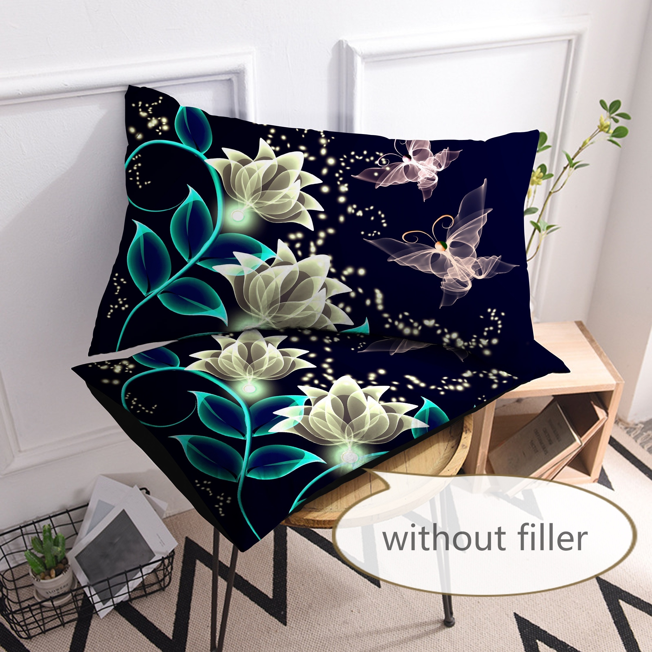 TEMU 2pcs Science Fiction Flowers And Butterflies Pattern 3d Three-dimensional Super Soft Fleece Digital Printing Pillowcase, Fabric Soft Comfortable