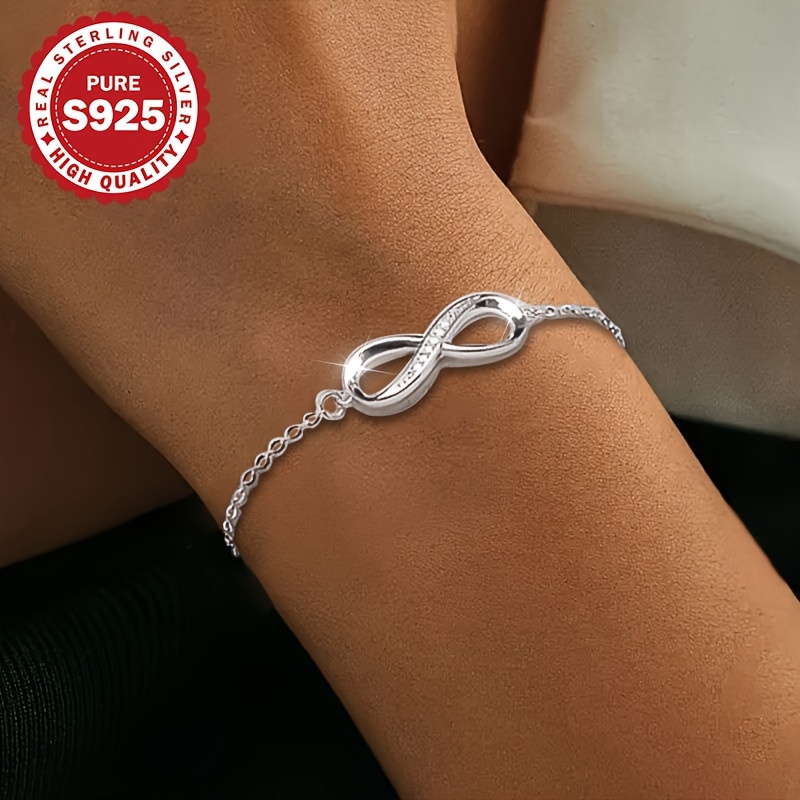 Image of 8-character Bracelet Made Of S925 Sterling Silver Featuring An Infinity Symbol, Designed With And , Wear And Hypoallergenic