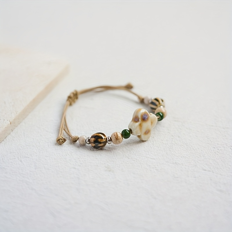 Boho Vintage Style Ceramic Beaded Bracelet Ethnic Wristband
