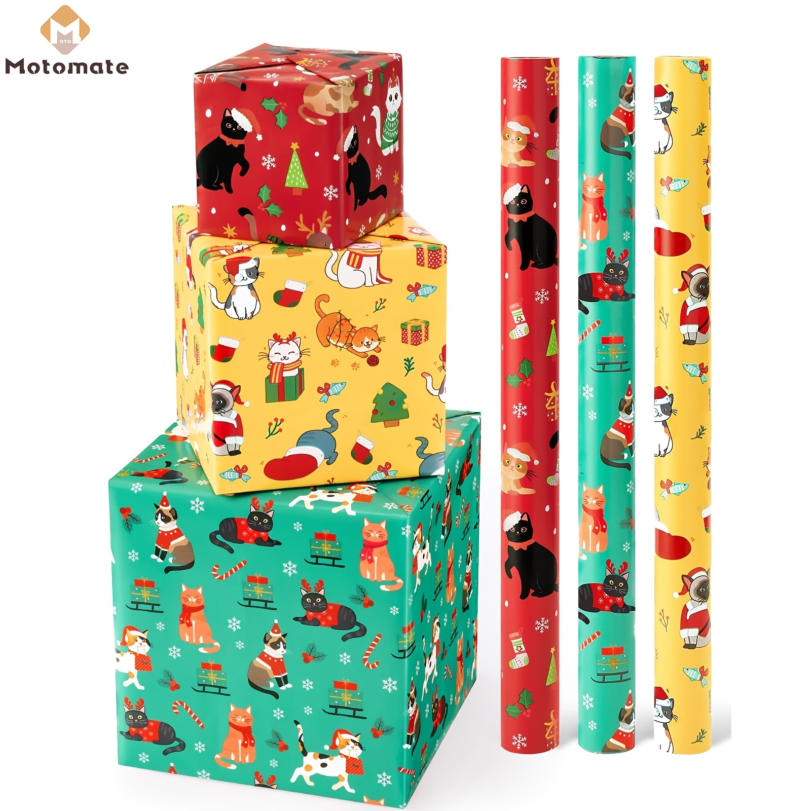 

Christmas Cat-themed Wrapping Paper - 3 Rolls, 17" X 120", Kitten Design For Holiday Gifts & Crafts, Best For Christmas