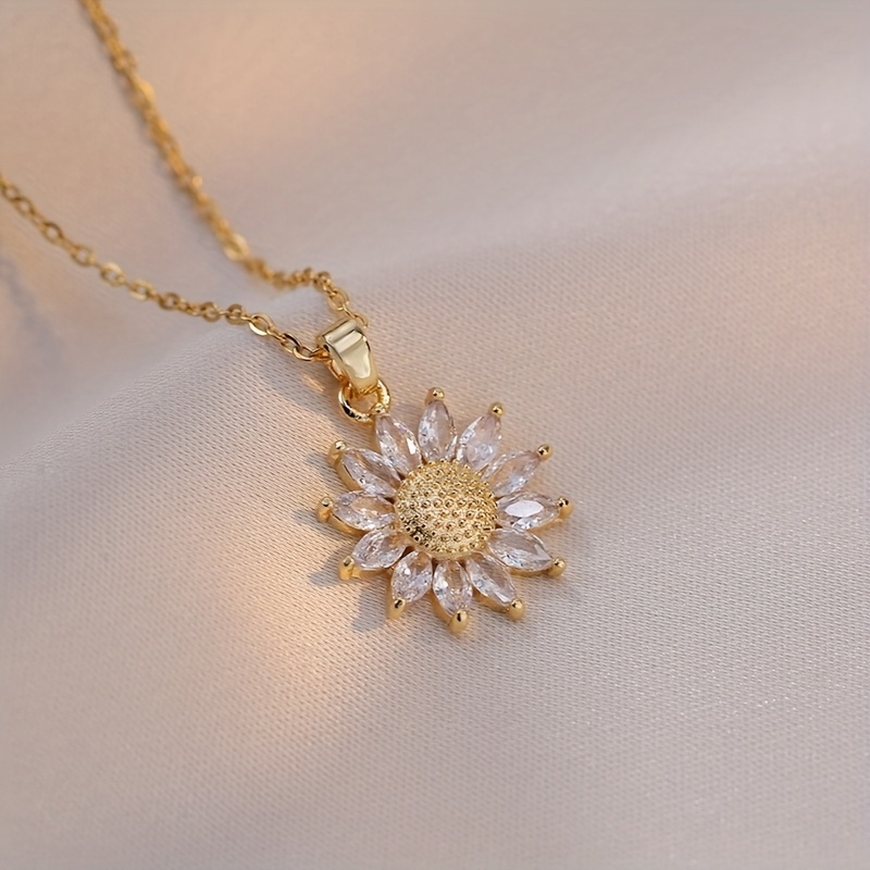 TEMU A Fashionable And Personalized Sunflower Copper Pendant Necklace, Perfect Birthday Gift For And Mothers, For Daily Wear