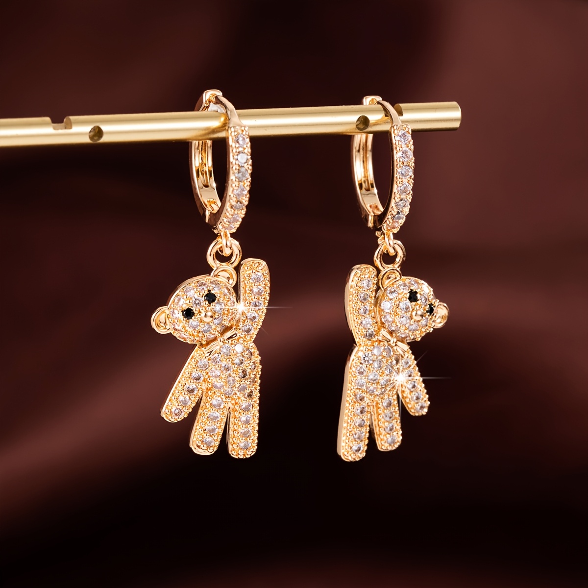 TEMU 1 Paire de Boucles d'Oreilles pour Femmes avec Design d'Ours et Pavée