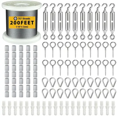 200ft 1 16 vinyl coated 304 stainless steel wire rope kit with m5 turnbuckles ideal for garden trellis vine support and outdoor light hanging