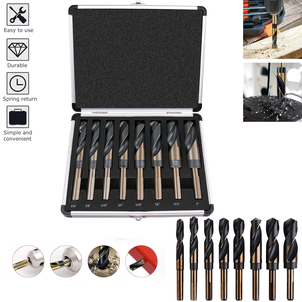 TEMU Set Of 8 Cobalt Silver Twist Drill Bits, High-quality Drill Bit Collection With A Storage Case, Additions For Power Tools, Large Drill Bits