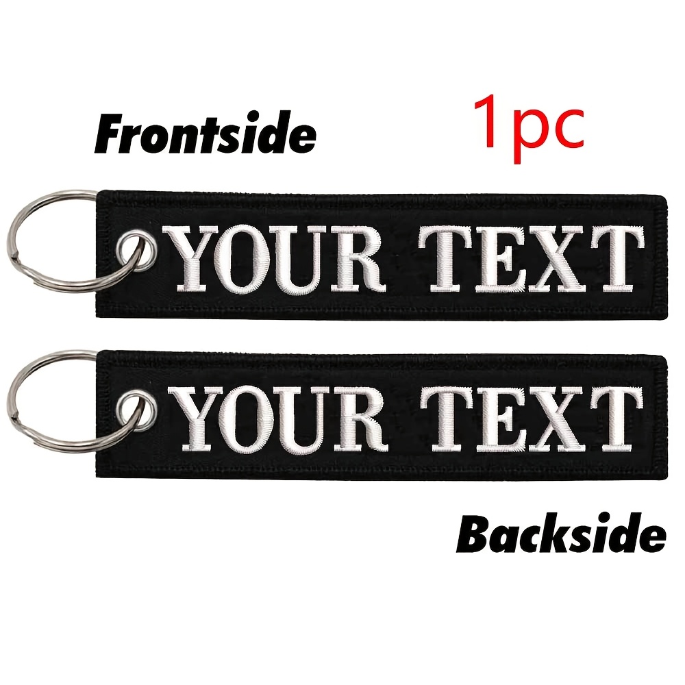 [open Customized Product] 1 Customizable Embroidered Double-sided Name Keychain, Black Background Colored Font Embroidery With Ring Key Car Motorcycle Schoolbag Pendant