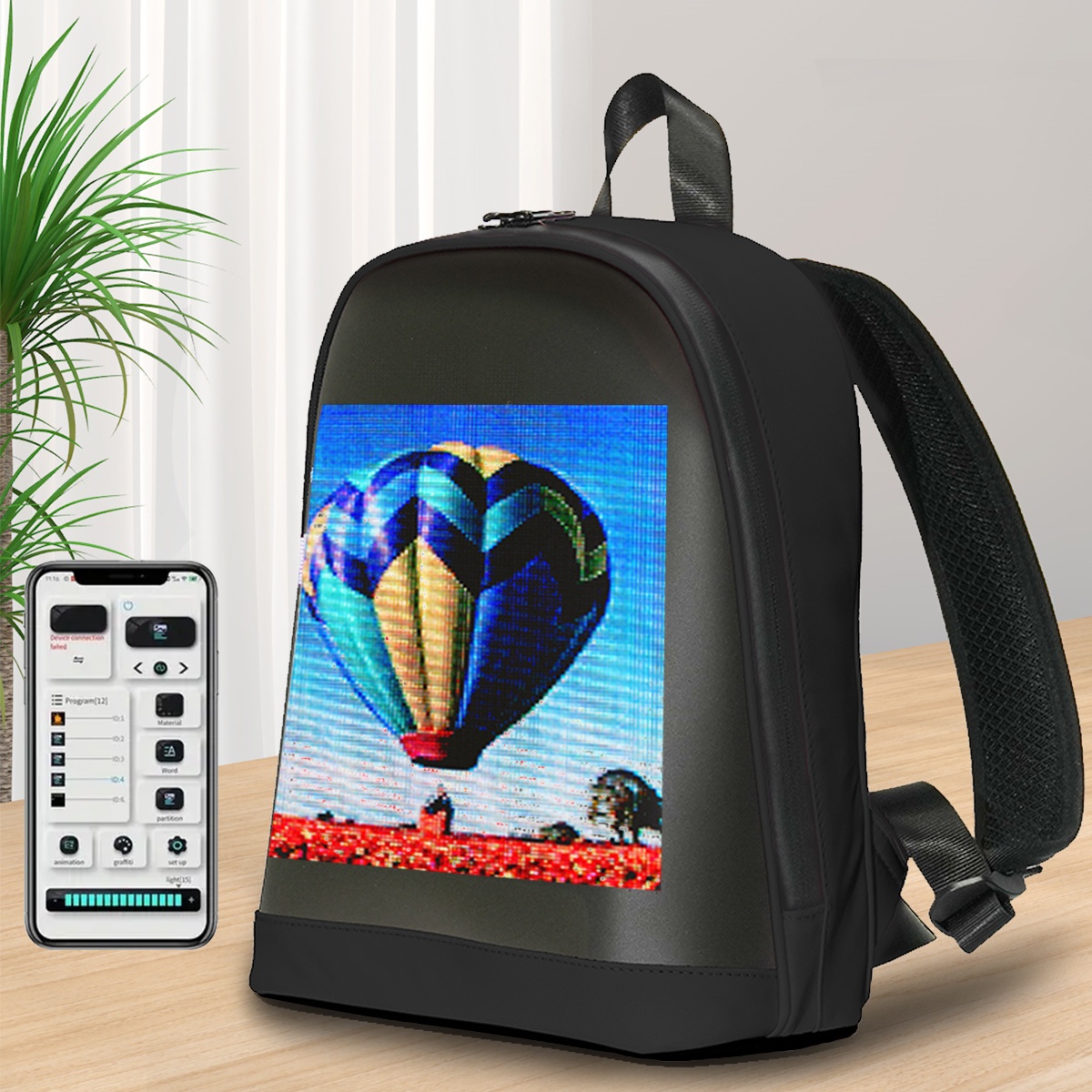 Sangle de sac à dos LED contrôlée par application de la série The City, animations Pixel Art élégantes, sac à dos tendance pour ordinateur portable, un cadeau de Noël original pour hommes et femmes; également un excellent cadeau d'Halloween