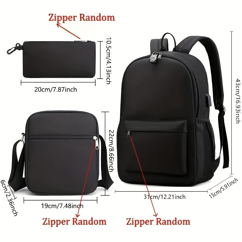 3pcs sets luminous printed backpack large capacity student lightweight casual backpack with crossbody bag and pencil details 0