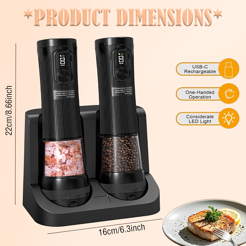 2 Charging Portable Pepper Grinder, Dust & Moisture Resistant, Adjustable Coarseness, Large Transparent Bin, Kitchen & Camping Use