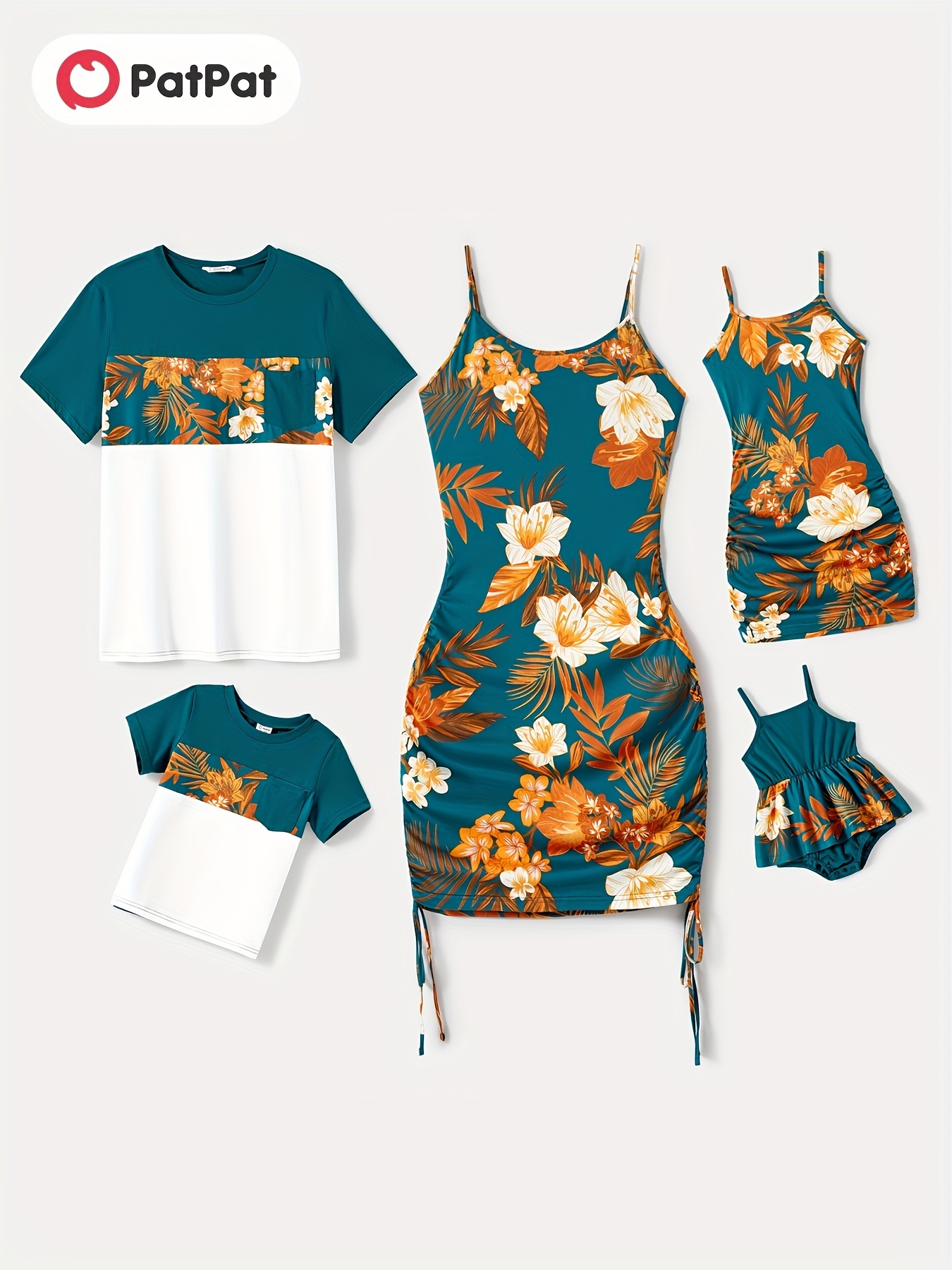 Family Matching All Over Palm Leaf Print Spaghetti Strap Midi Dresses and Short-sleeve T-shirts Sets