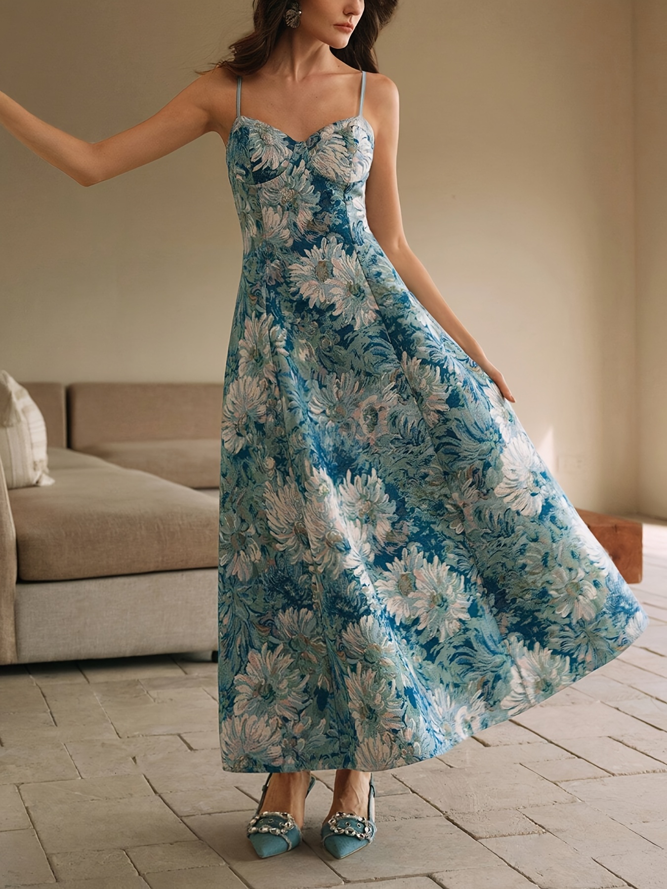 blue puff sleeve mini dress Misha Navy Flower Jersey Short Tiered Dress – Finery London main image 1