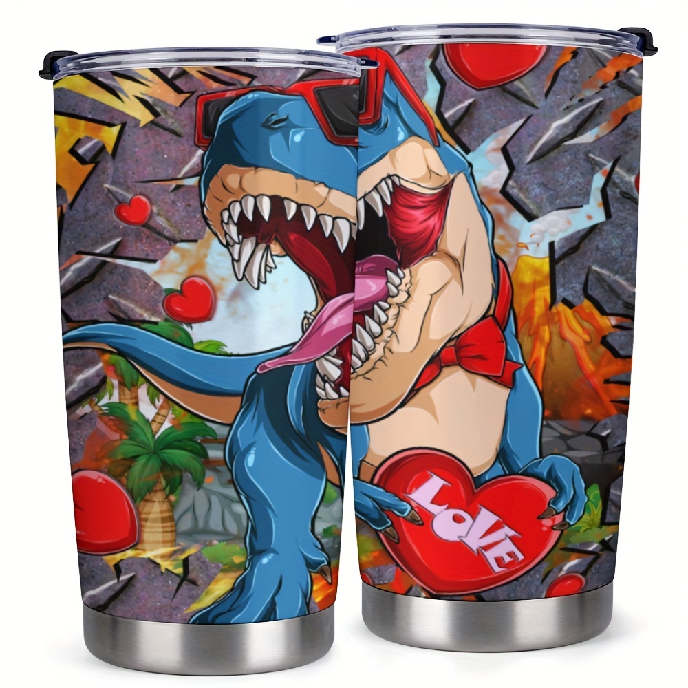 

1pc 20oz Tumbler Cup With Lid, Dinosaur And Love Pattern, Gifts For Family, Friends, For Home, Office, Travel, Coffee Mug, Valentine's Day Gift