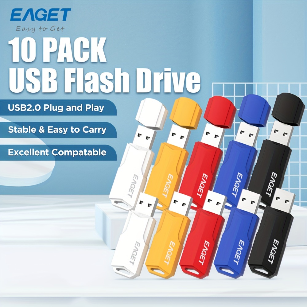 

EAGET 10pcs Clés USB - Couleurs Vibrantes, Capacités Multiples (32GB/16GB/8GB/4GB), Clés USB 2.0 pour Stockage de Photos, Vidéos & Fichiers