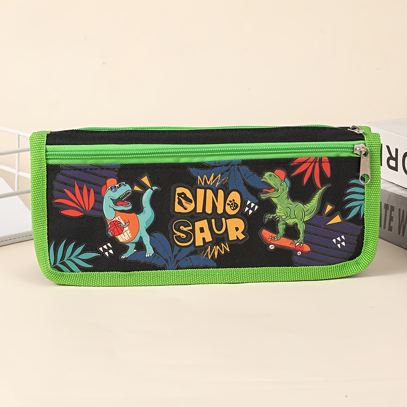 

Dinosaur & Skateboard Print Pencil Case - Green, Double-layer Oxford Fabric Organizer For Supplies, Basketball, Skateboard, Dinosaur Print, Pencil Case