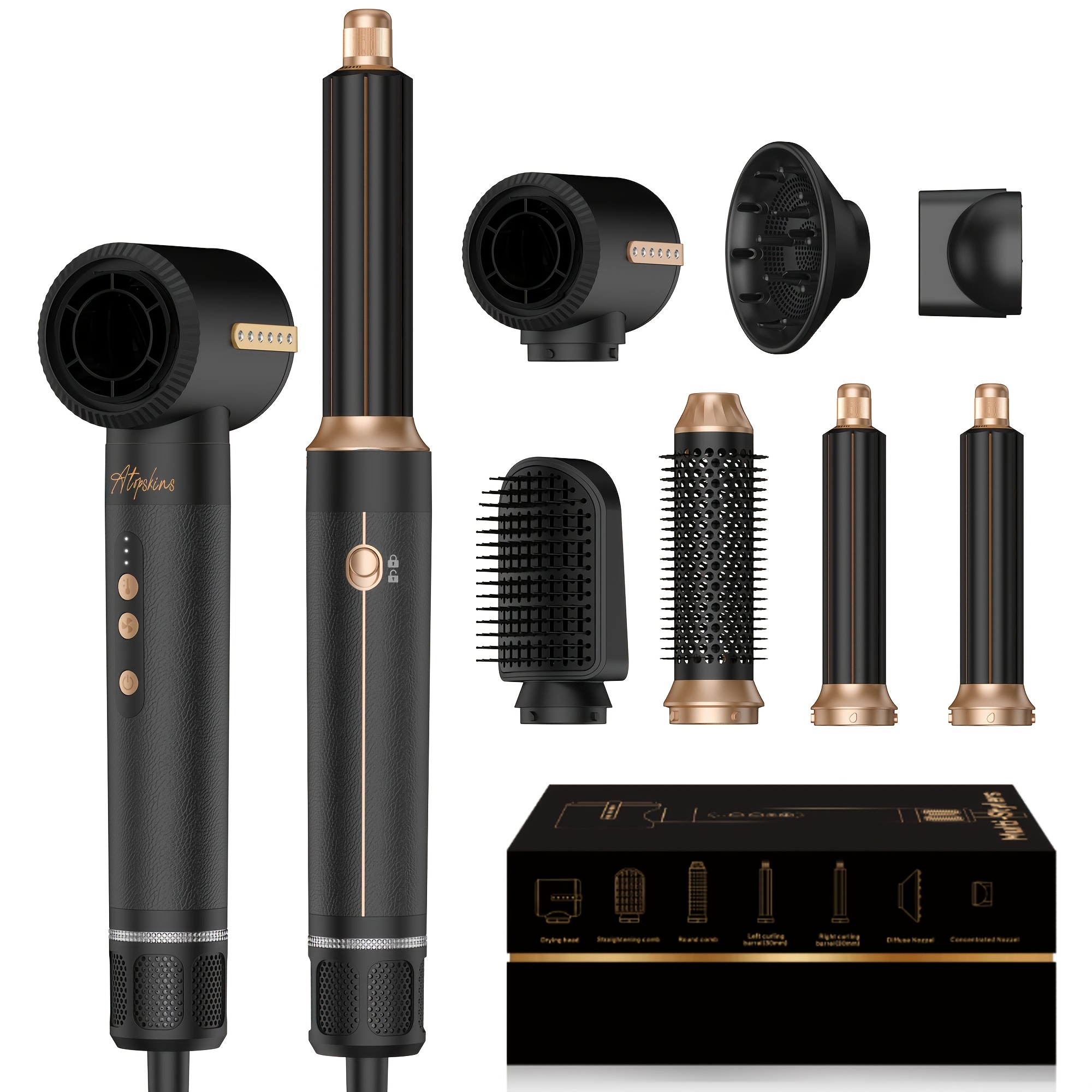 Image of Hair Dryer Brush, Blow Dryer Brush With Attachments, 110000 Rpm Curly Twist 7 In 1 Air Style, Professional Hair Styling Tool, Left & Right , Volumizer