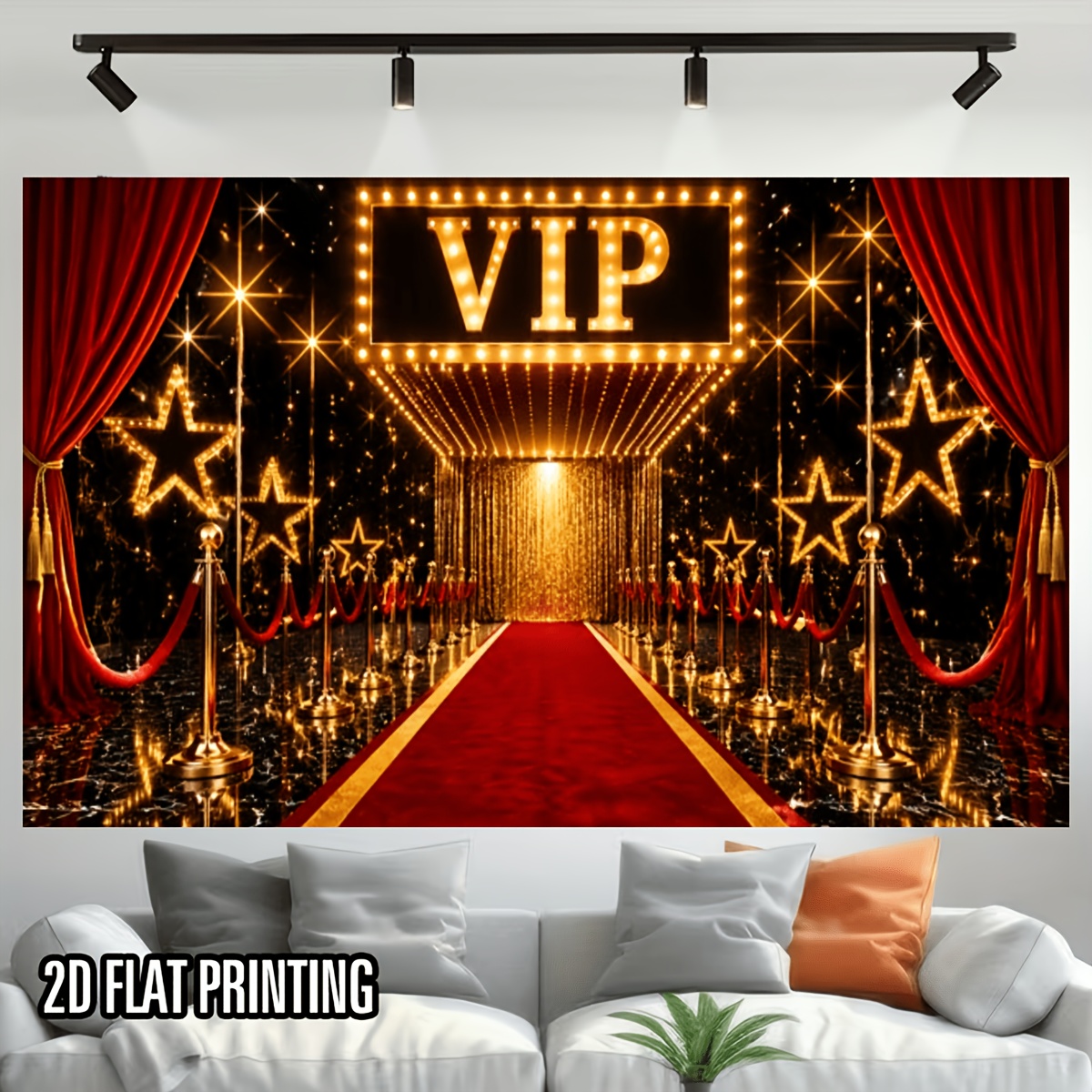 VIP Red Carpet Starlight Backdrop with Golden Fence