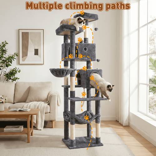 multi level heavy duty cat tree tower column sold separately for large cats with multi level platforms sisal scratching post hideouts and interactive toy ball for indoor furniture for multi cat households