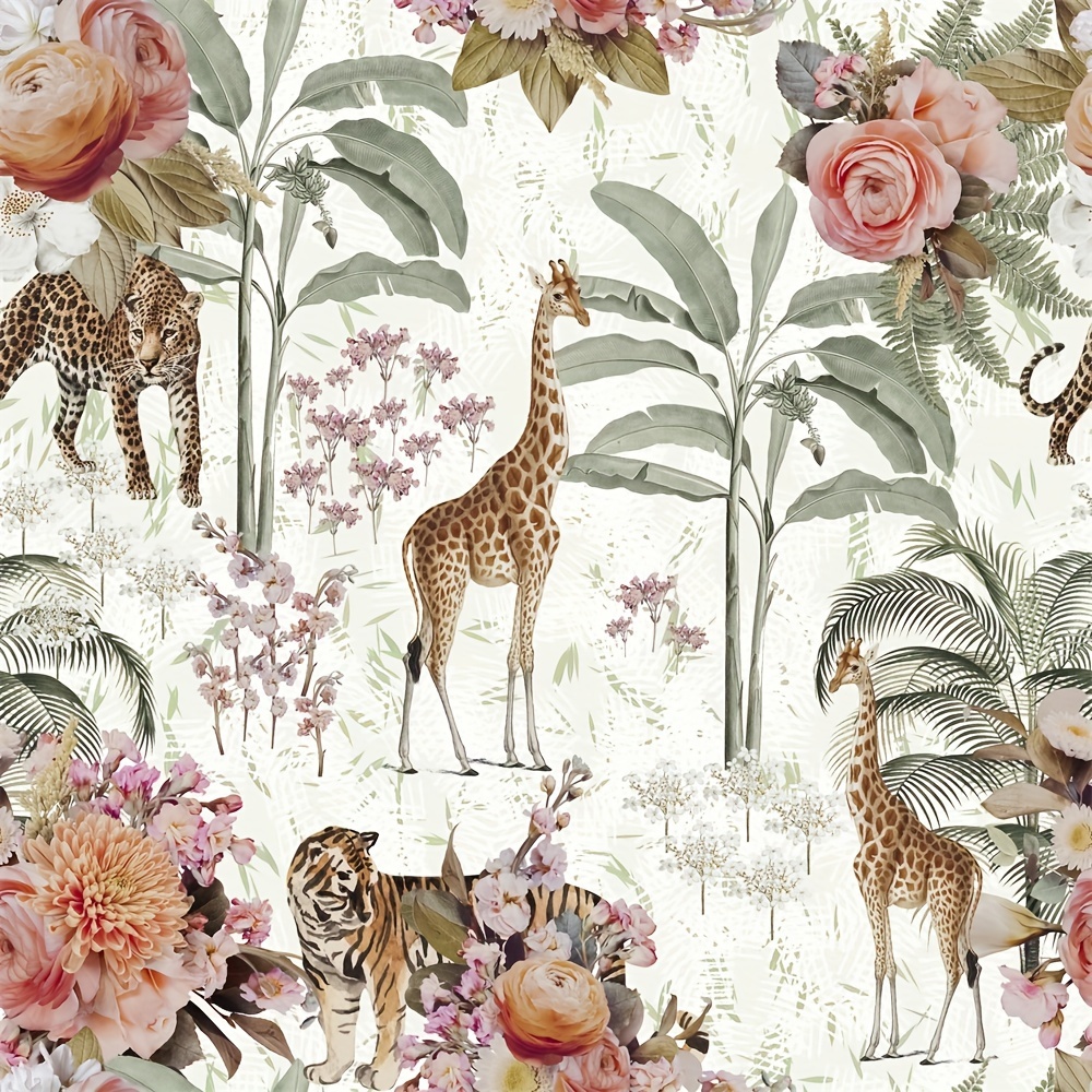 

1pc, 17.7*118in, Self Adhesive Wallpaper, Vintage Floral Wallpaper, Jungle Animal Peel And Stick Wallpaper, Boho Removable Wallpaper, Contact Paper For Cabinet Living Room Bathroom Kitchen Home Decor