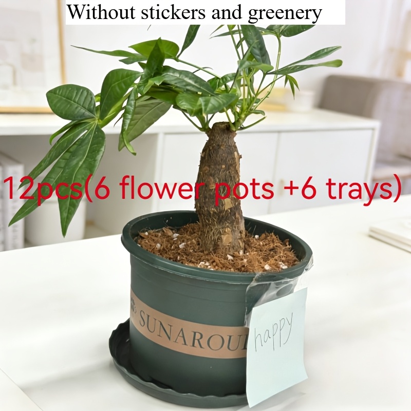 TEMU 12pcs Set(6 Flower Pots And 6 Trays) 101.44oz Thickened Gallon Plant Pots, Made Of Durable Pp Material, Offering Good Flexibility, Pressure