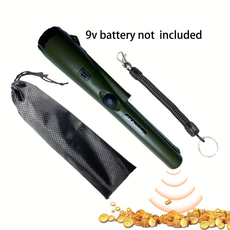 Detector de metales con puntero, búsqueda de 360° para oro y tesoros, indicador LED y vibración con zumbador, batería de 9V NO INCLUIDA
