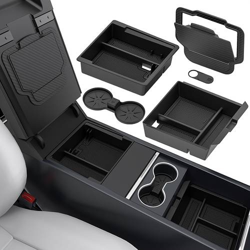 suitable for tesla 2025 2026 accessory upgrade edition center console storage tray 5pcs set fits for tesla highland additions including hidden storage box cup holder and armrest drawer organizer christmas gift