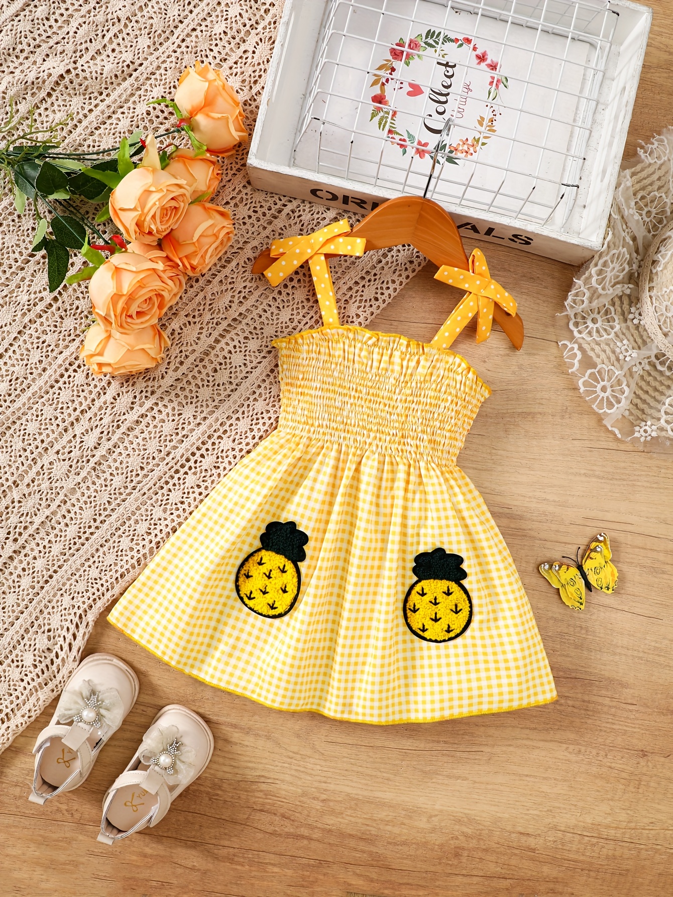 1st baby peuter meisjes gingham jurk met ananas patch Temu Belgium