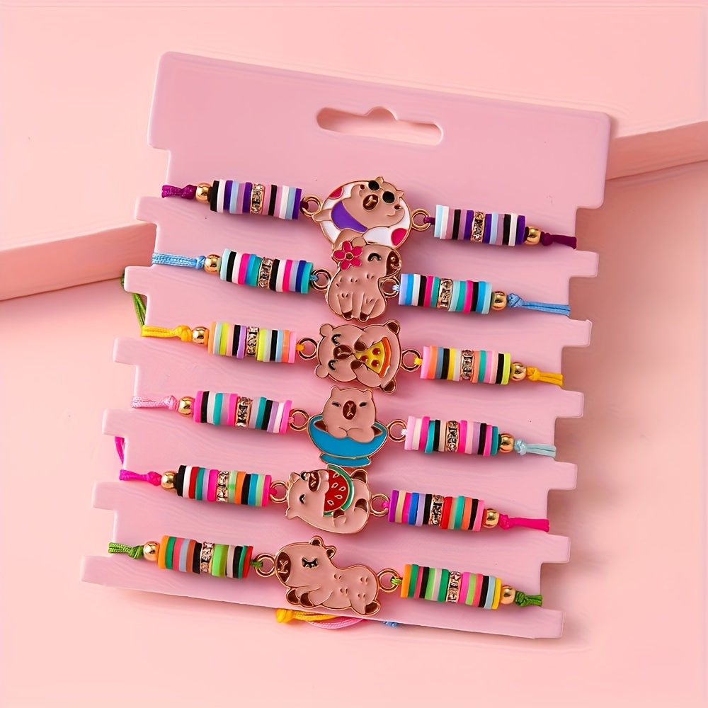 E-shop 6er-Pack Niedliche Capybara Legierung Öl Tropfen Verstellbare Armbänder mit Zugband, Modische und Trendige Ergänzungen für, Perfekte Geschenke