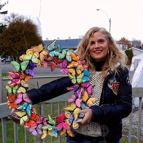 Modern Butterfly Wreath, Spring Decorative Wall Hanging for Home, Restaurant, Hotel Courtyard, Plastic Material, Wall Mounting with No Electricity or Feathers Required