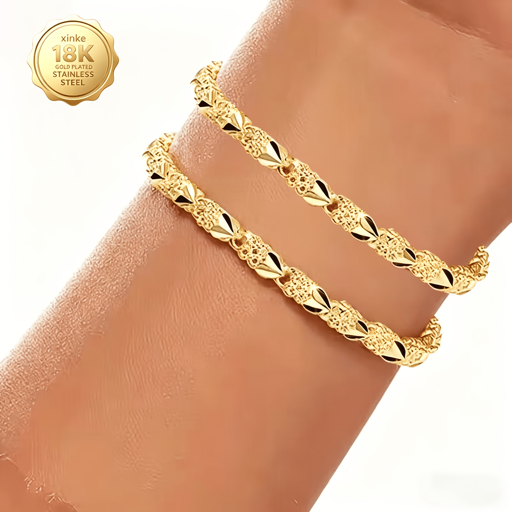 TEMU 2pcs 2pcs Women's 18k Gold Plated Hypoallergenic Bracelet Suitable For Daily Wear & Parties, Minimalist Bohemian Style Gift For Valentine's Day,